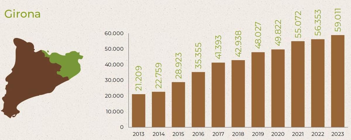 Superfície d'agricultura ecològica a Girona