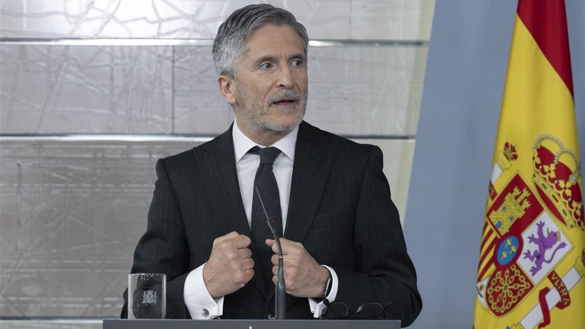 Fernando Grande-Marlaska, ministro del Interior, en una rueda de prensa en Moncloa