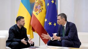 Pedro Sánchez y el presidente de Ucrania,  Zelenski,  en La Moncloa.