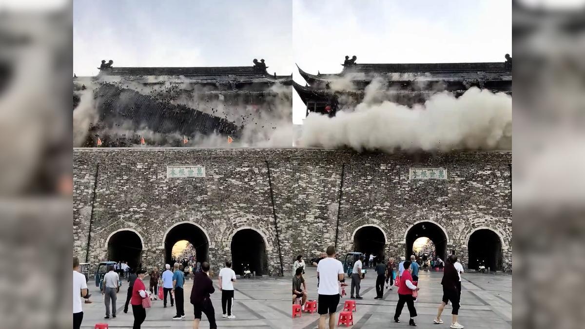 Colapsa la Torre del Tambor en China: 650 años de historia caen ante la mirada de los turistas