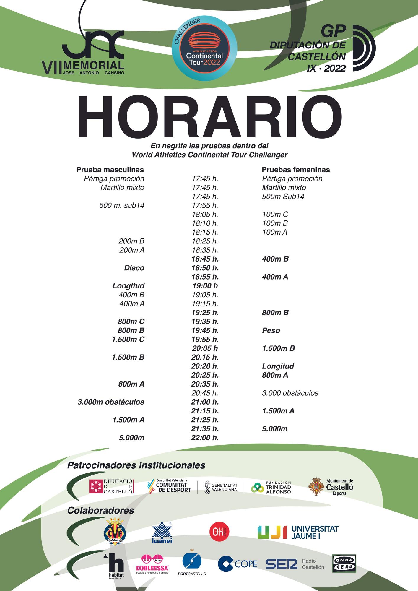 Estos son los horarios de cada una de las pruebas del Trofeo Diputación de Castellón.