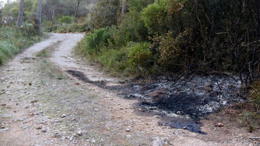 Punt del camí on s&#039;ha trobat el cos i restes de massa forestal cremats