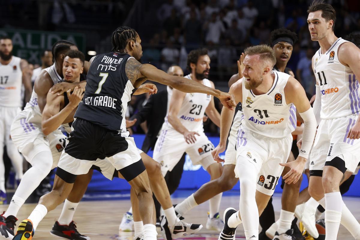 La pelea entre los jugadores del Real Madrid y el Partizán, en imágenes