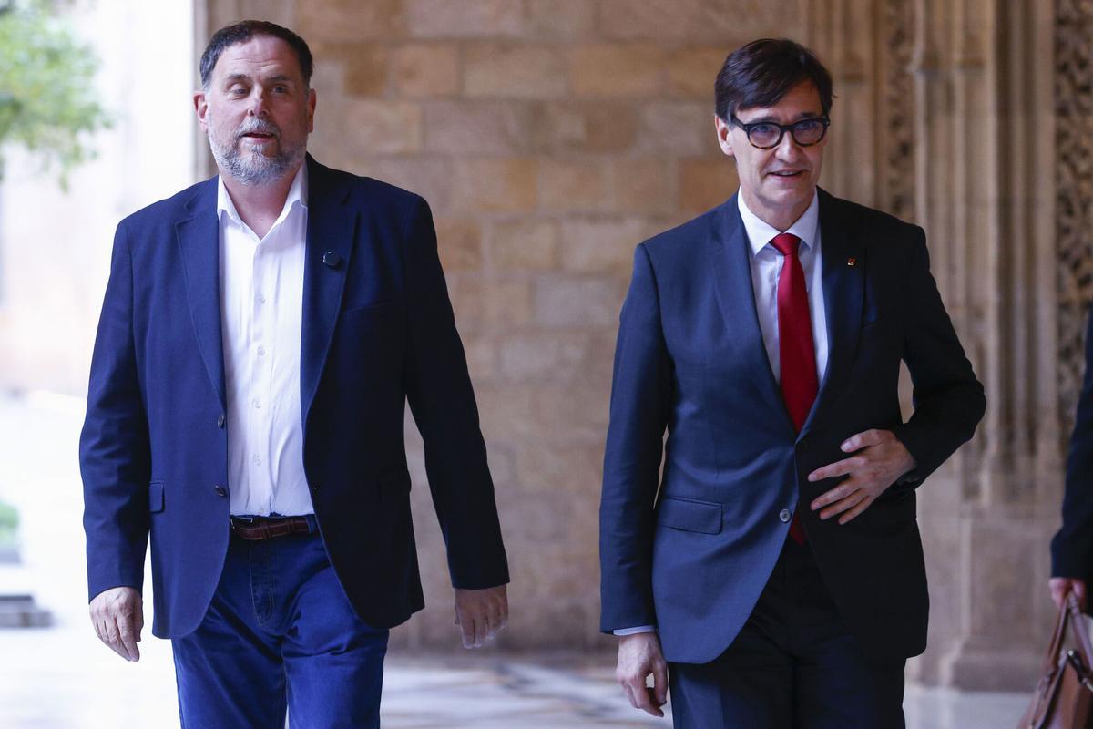 El president Salvador Illa y el líder de ERC, Oriol Junqueras.