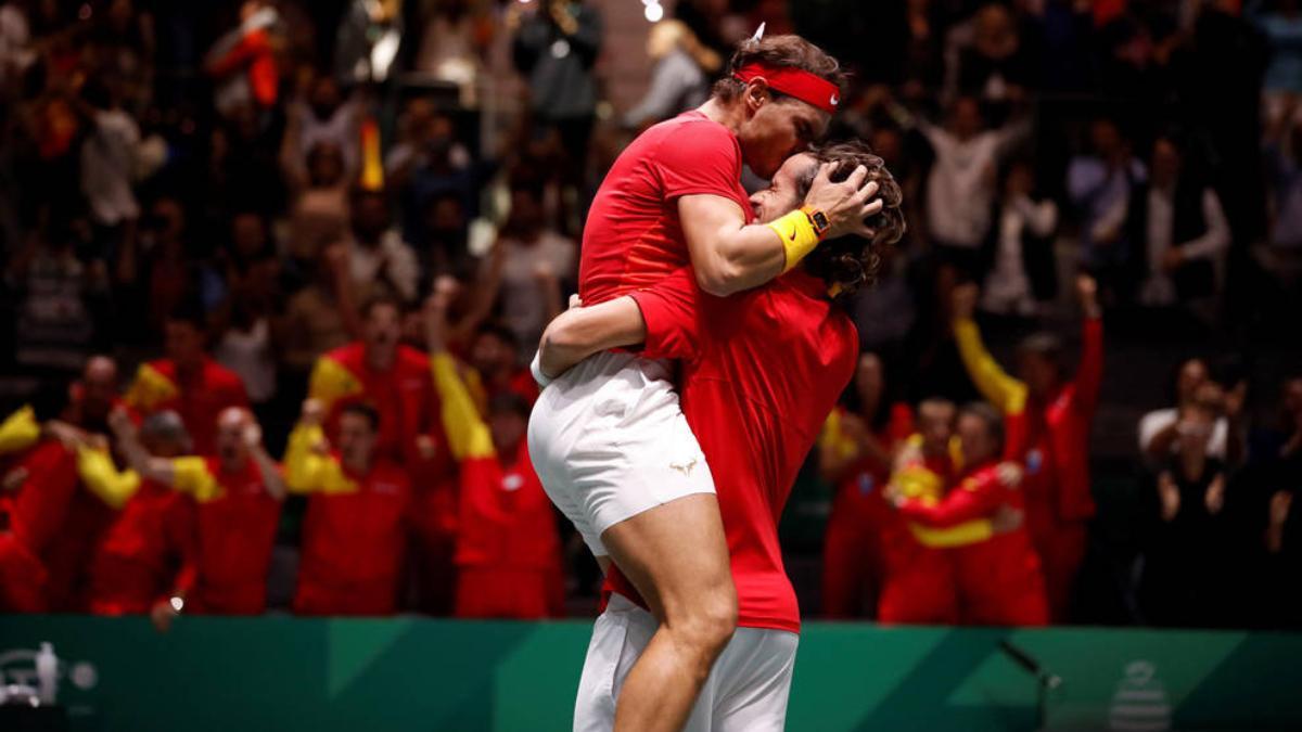 Nadal y Feli durante un partido de Copa Davis