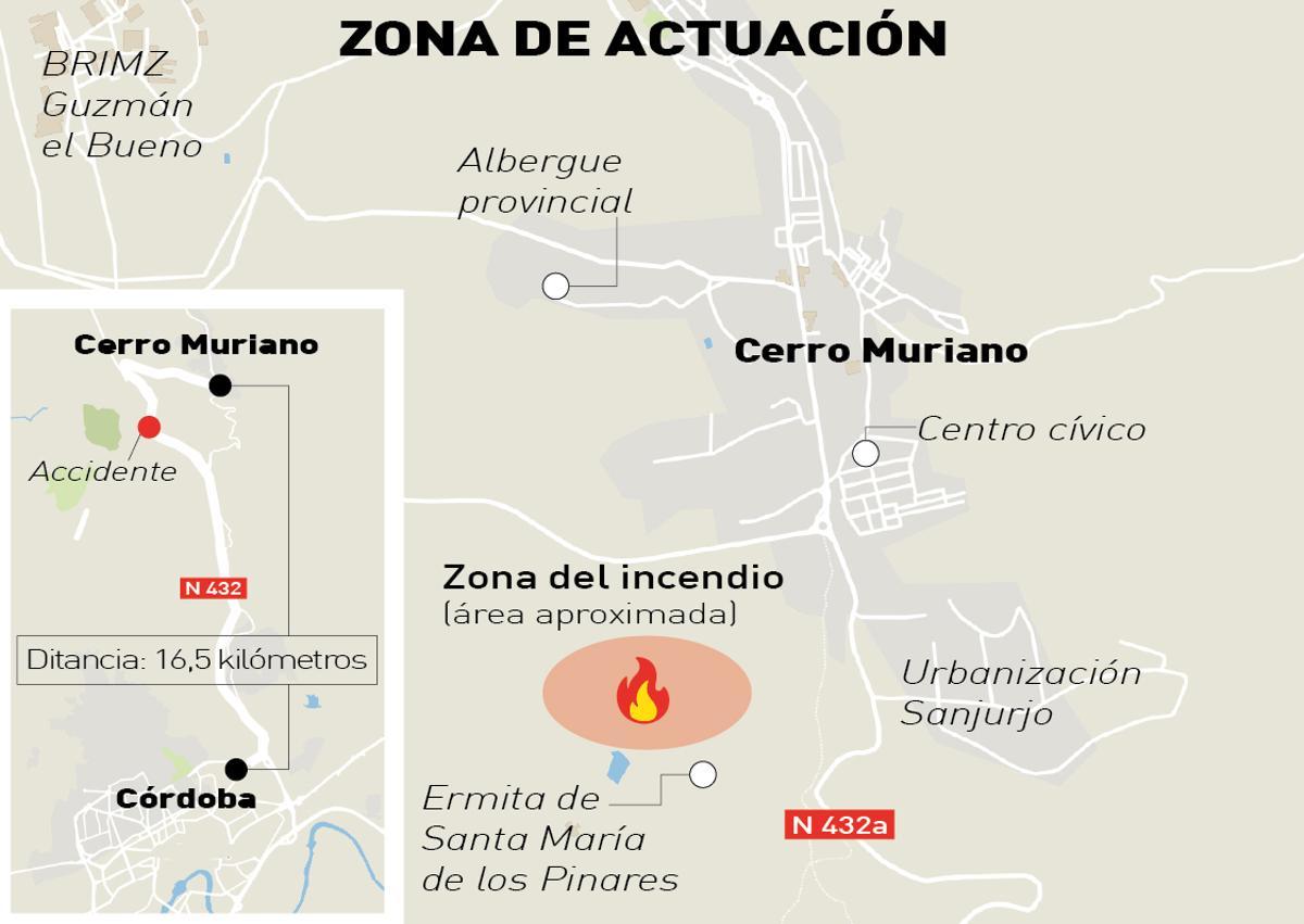 Zona de actuación del incendio forestal de Cerro Muriano.
