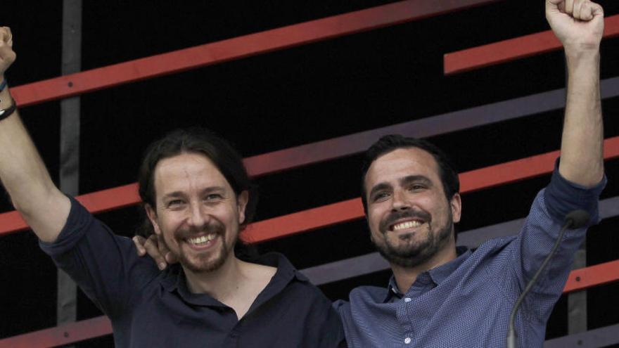 Pablo Iglesias y Alberto Garzón, en un acto electoral.