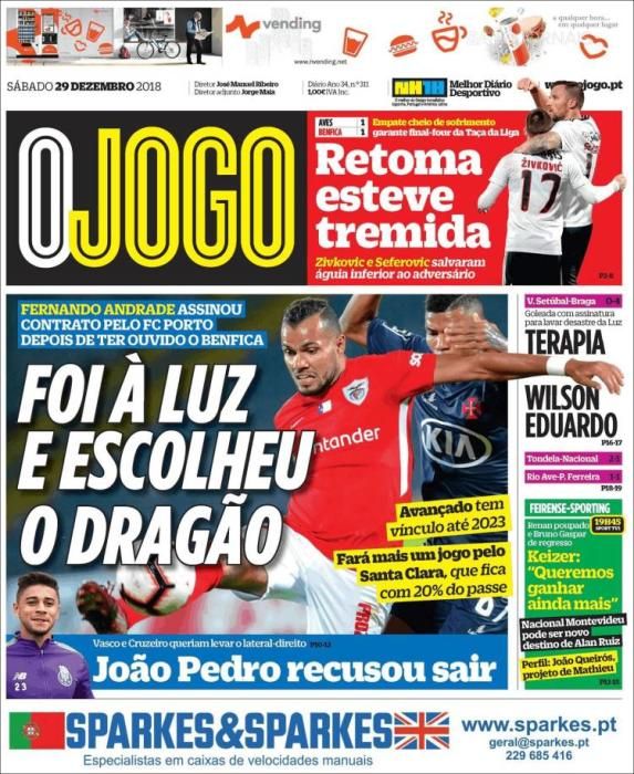 Portada O JOGO sábado 29 de diciembre 2018