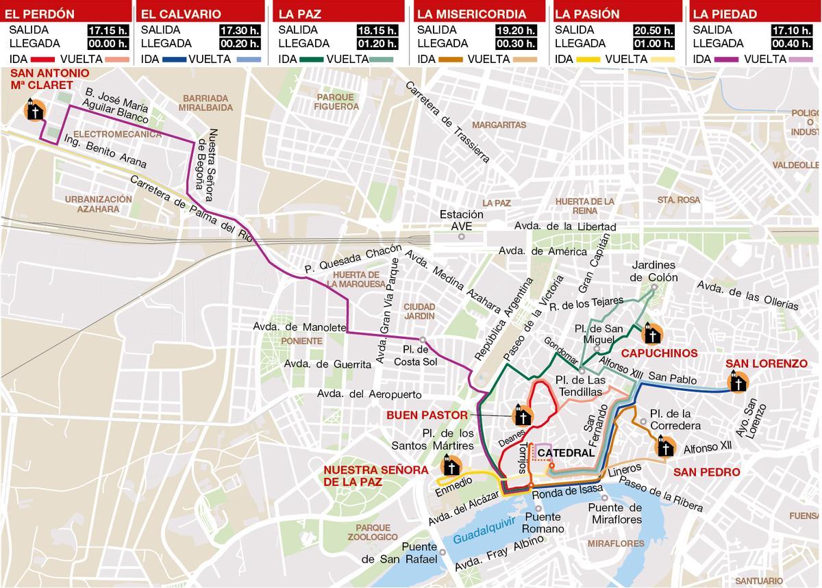 Itinerarios del Miércoles Santo en Córdoba.