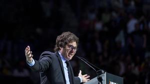 El presidente de Argentina, Javier Milei, durante su discurso en el festival Viva24 de Vox en Madrid. /