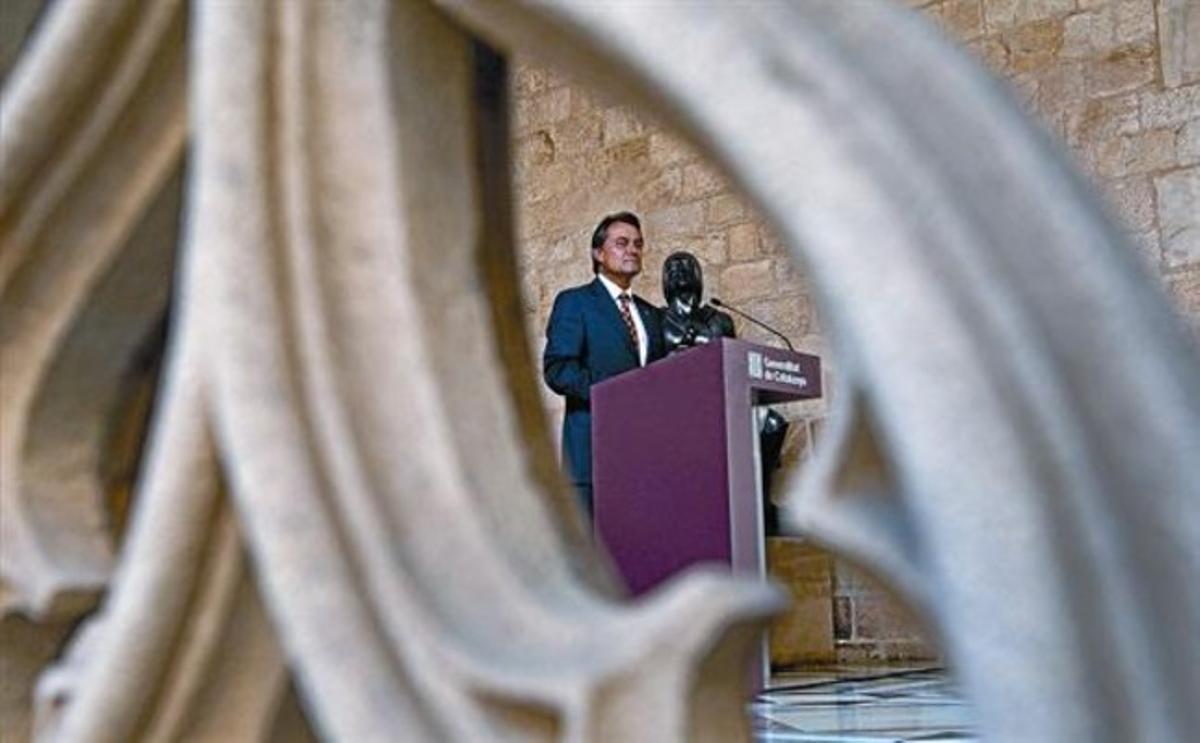 El president del Govern, Artur Mas, ahir, en una roda de premsa al Palaude la Generalitat.