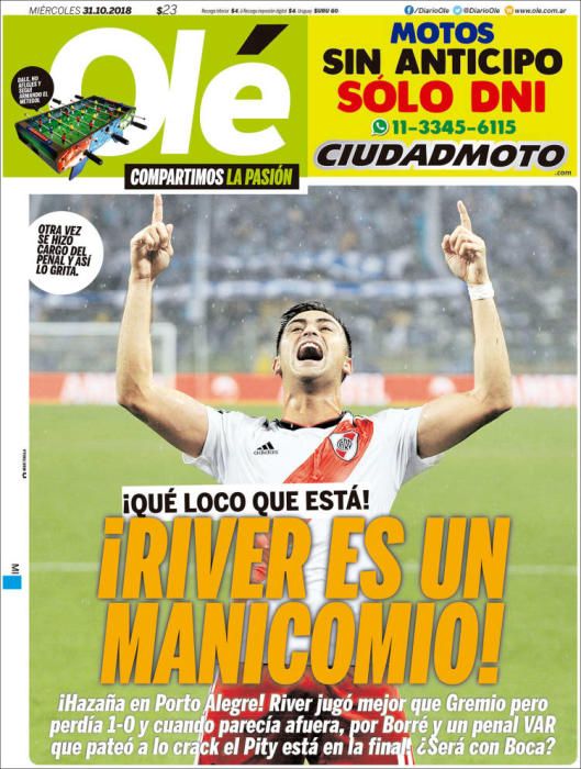 Portada OLÉ miércoles 31 de octubre 2018