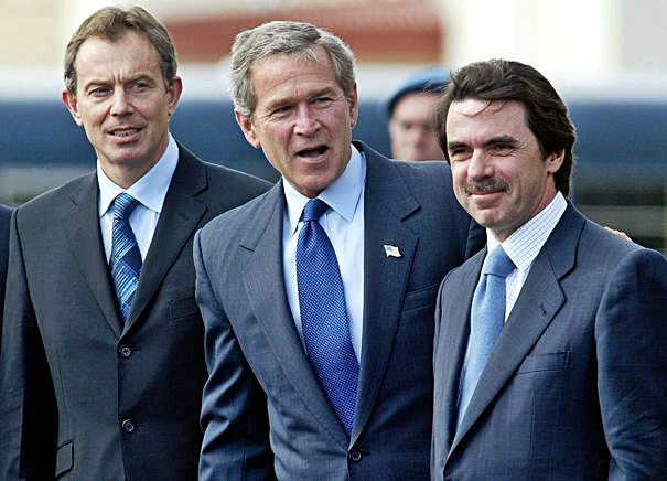 Blair, Bush y Aznar en las Azores. 