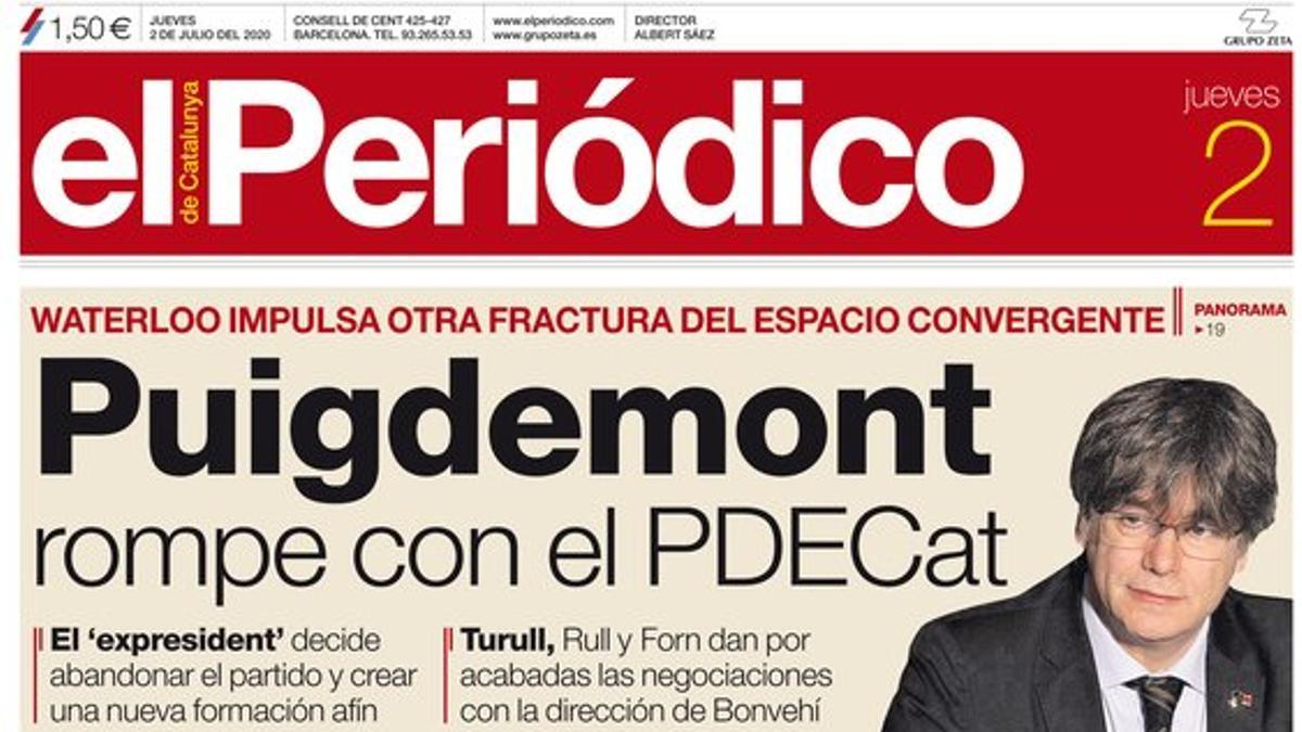 La portada de EL PERIÓDICO del 2 de julio del 2020