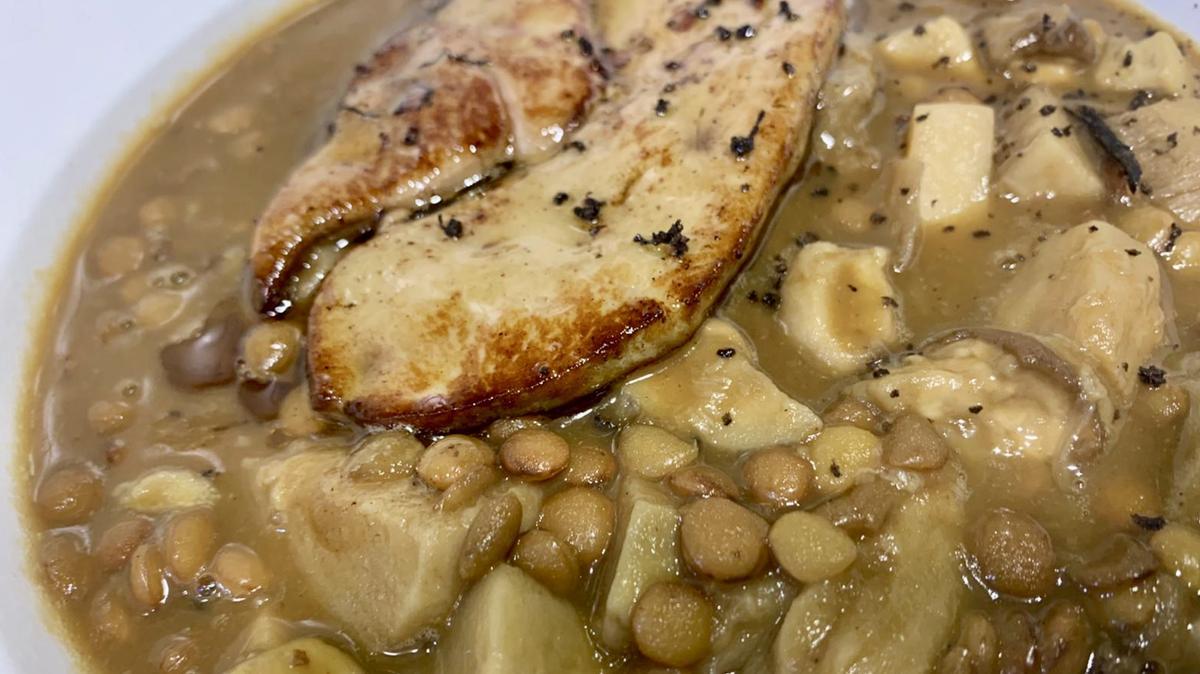 Lentejas con boletus y 'foie' en Ponzano.