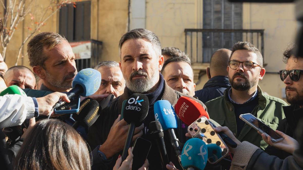 El presidente de Vox, Santiago Abascal, este viernes en Extremadura.