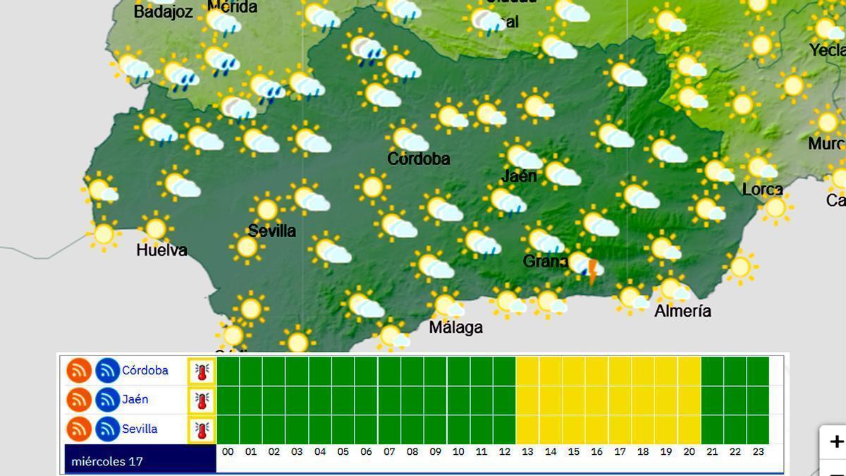 Avisos de Aemet este miércoles en Andalucía.