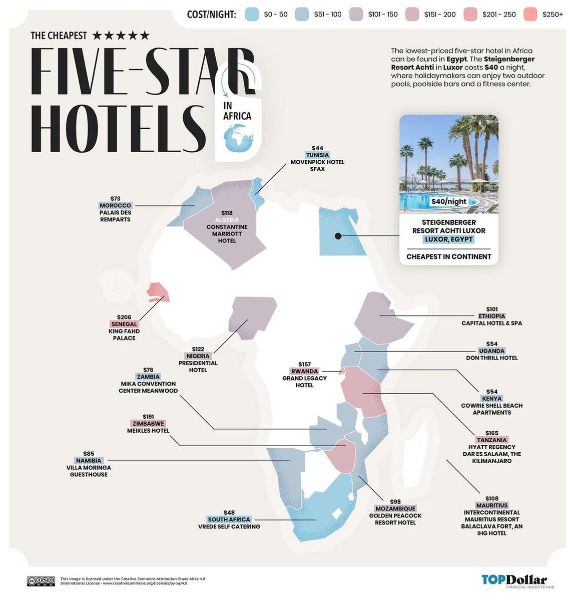 Mapa hoteles 5 estrellas más baratos del mundo