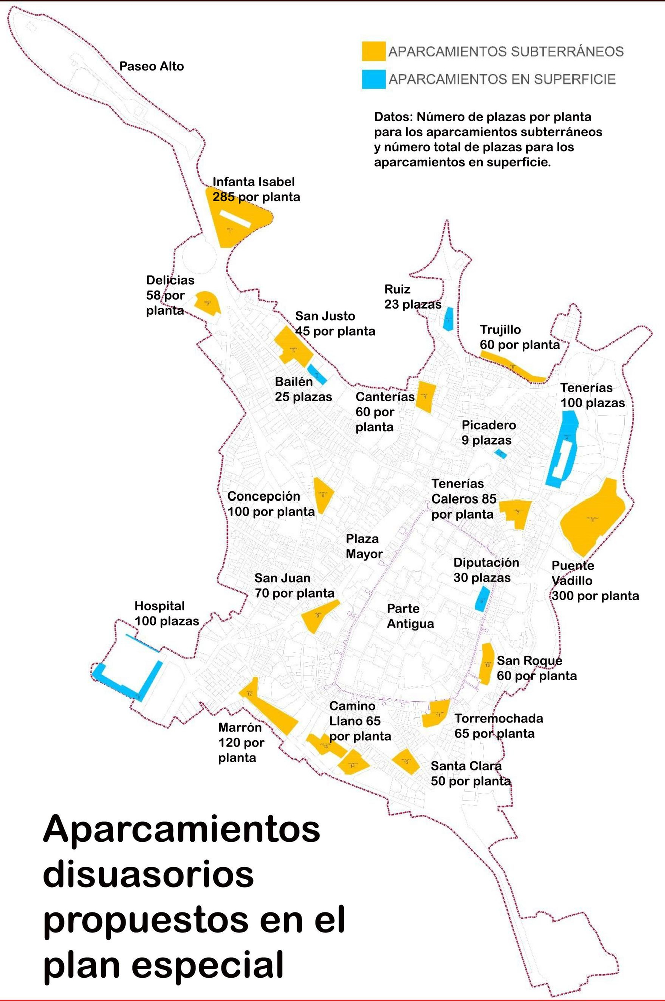 Propuesta de aparcamientos de la revisión del plan especial.