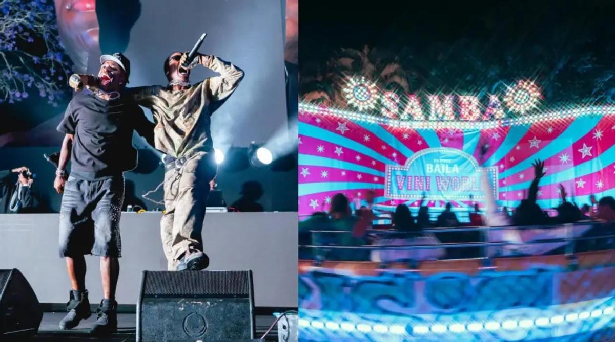 Vinicius y el rapero Travis Scott, durante el concierto que tuvo lugar en el parque temático 'Baila Vini World', creado por el 25 cumpleaños del brasileño.