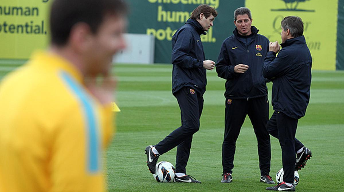 Vilanova supervisa l’entrenament del primer equip, que aquest dissabte s’enfronta al Celta a Balaídos.