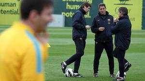 Vilanova supervisa l’entrenament del primer equip, que aquest dissabte s’enfronta al Celta a Balaídos.