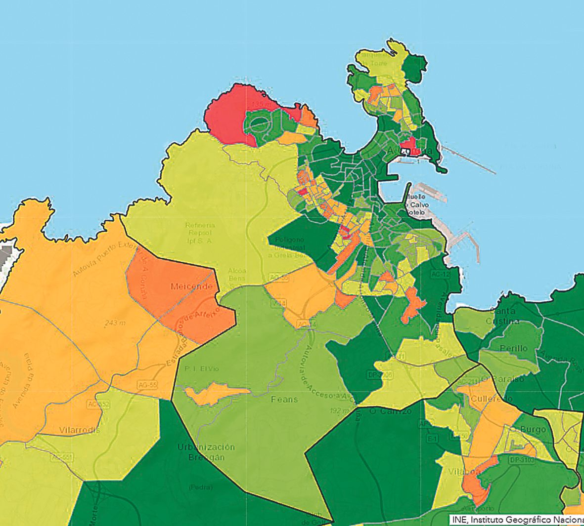 Renta media por hogar, en el mapa del INE