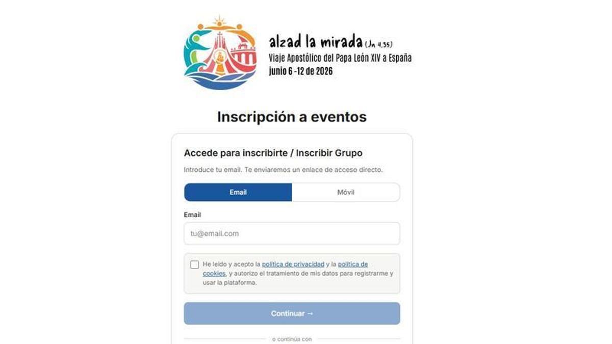 Entrada al portal para poder acudir a los eventos del papa León XIV en España