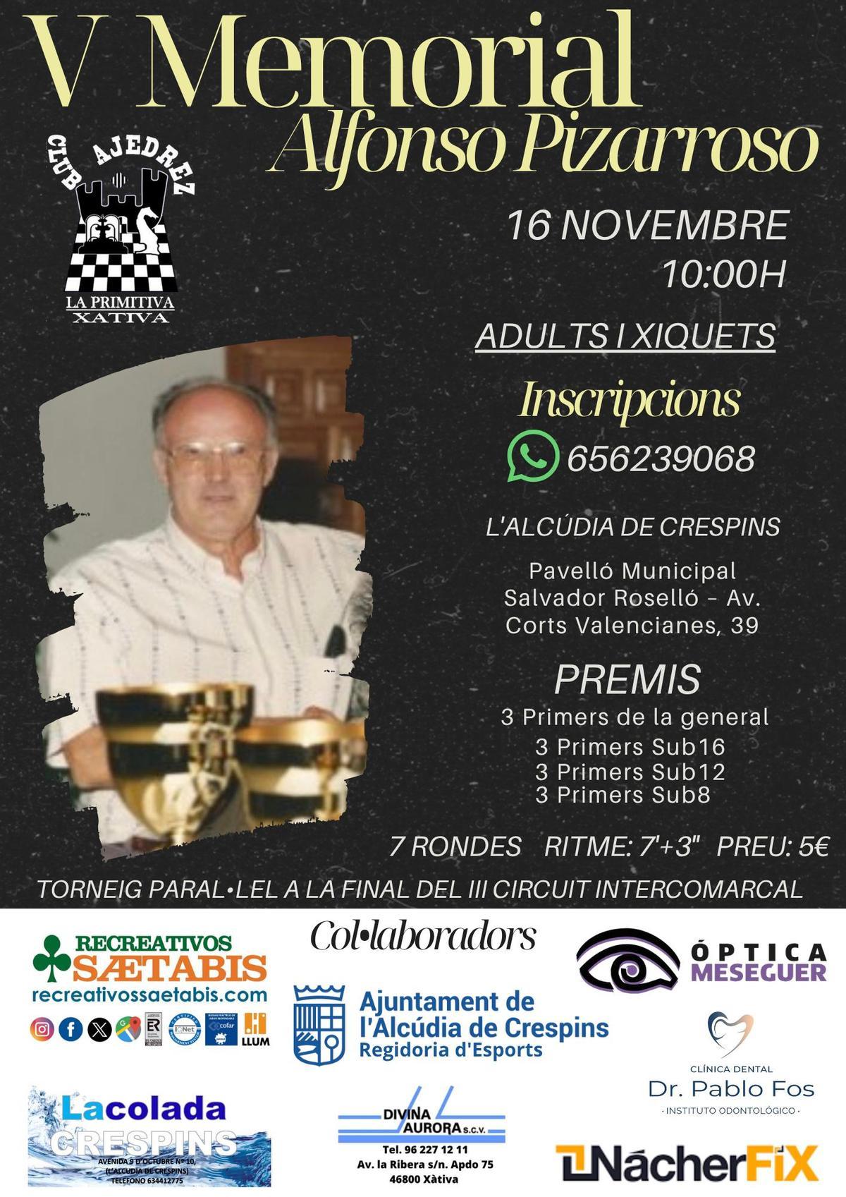 Cartel del V Memorial Alfonso Pizarroso de ajedrez.