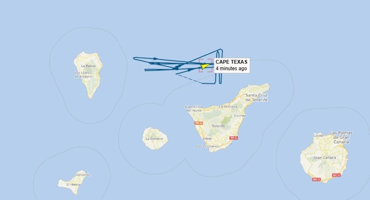 Movimiento del Cape Texas entre Tenerife y La Palma en las últimas 24 horas