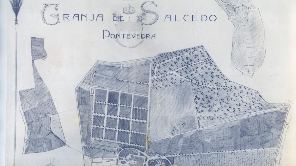 Plano de la finca del Pazo de Gandarón a finales de los años veinte/ Armando Ordás/ CSIC