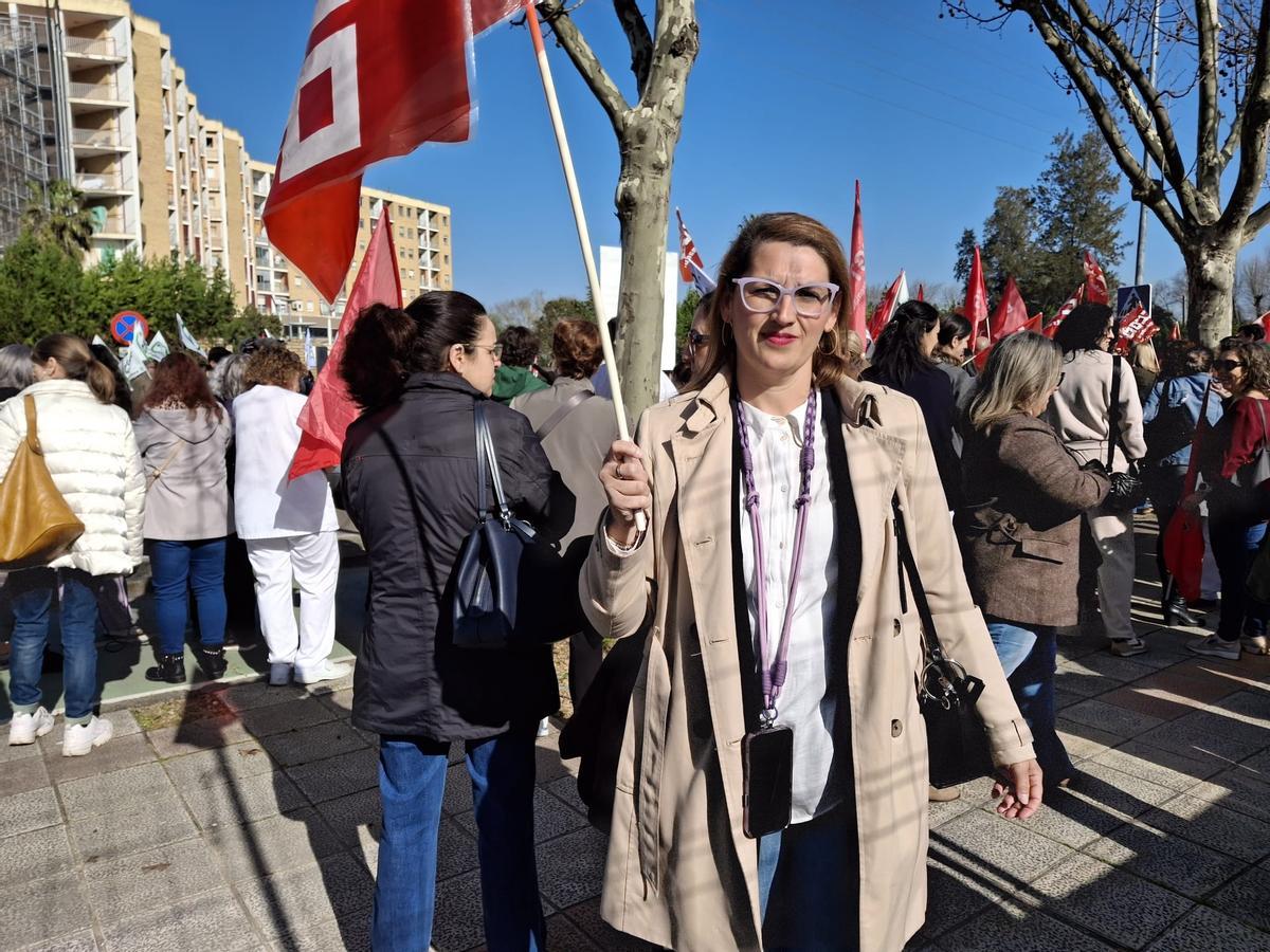 Aranzazu Monje Rodríguez, del sindicato CCOO, hoy en la manifestación.