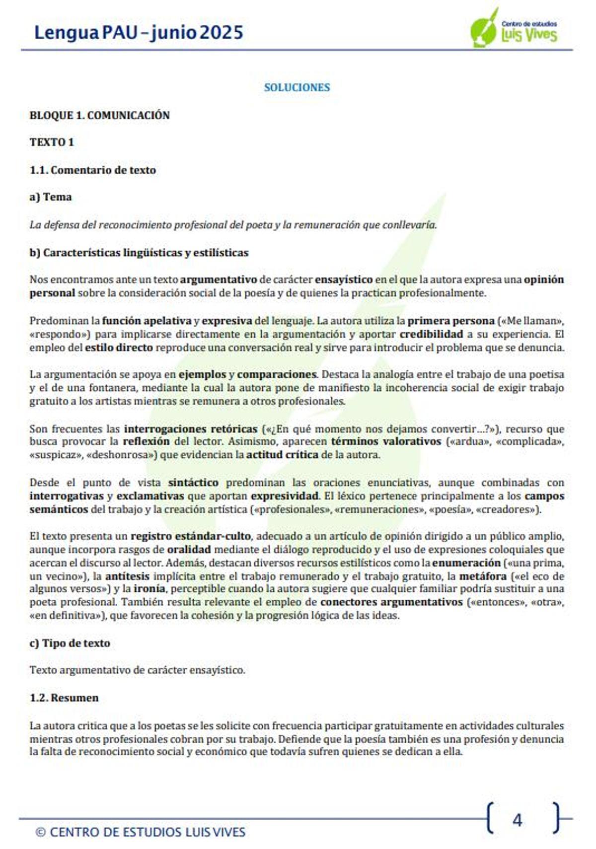 Examen resuelto de Lengua Castellana y Literatura de la PAU 2026 de Madrid