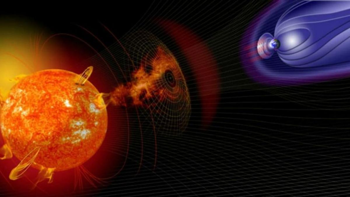 Representación artística de una tormenta solar