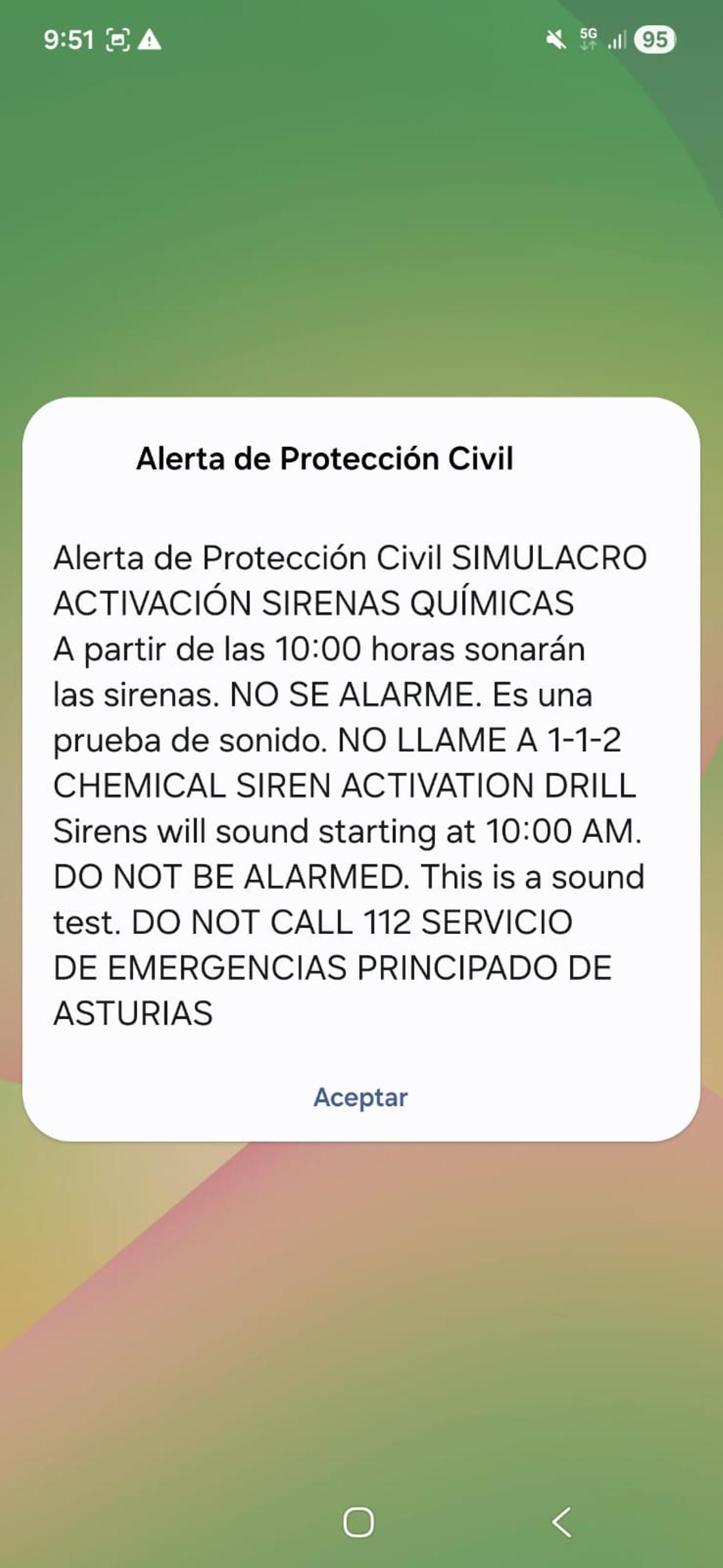 La alerta, en la pantalla de un móvil