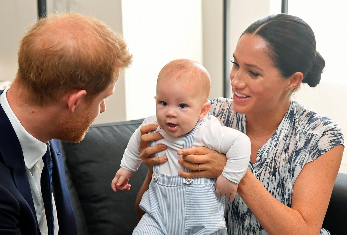 Britain’s Prince Harry and his wife Meghan, Duchess of Sussex, holding their son Archie, meet Archbishop Desmond Tutu (not pictured) at the Desmond & Leah Tutu Legacy Foundation in Cape Town, South Africa, September 25, 2019. REUTERS/Toby Melville/Pool