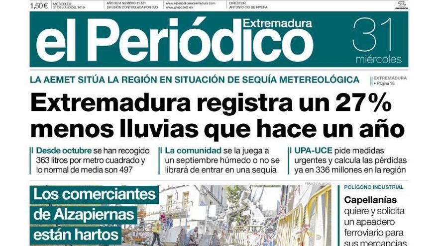 Esta es la portada de EL PERIÓDICO EXTREMADURA correspondiente al día 31 de julio del 2019