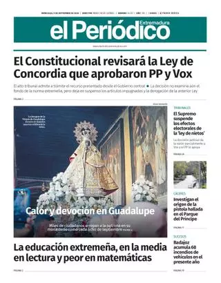 Consulta la portada en papel de El Periódico Extremadura este miércoles, 09 de septiembre.