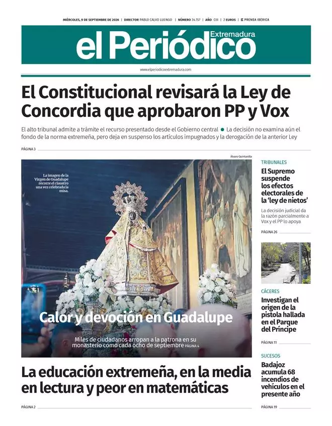 Consulta la portada en papel de El Periódico Extremadura este miércoles, 9 de septiembre