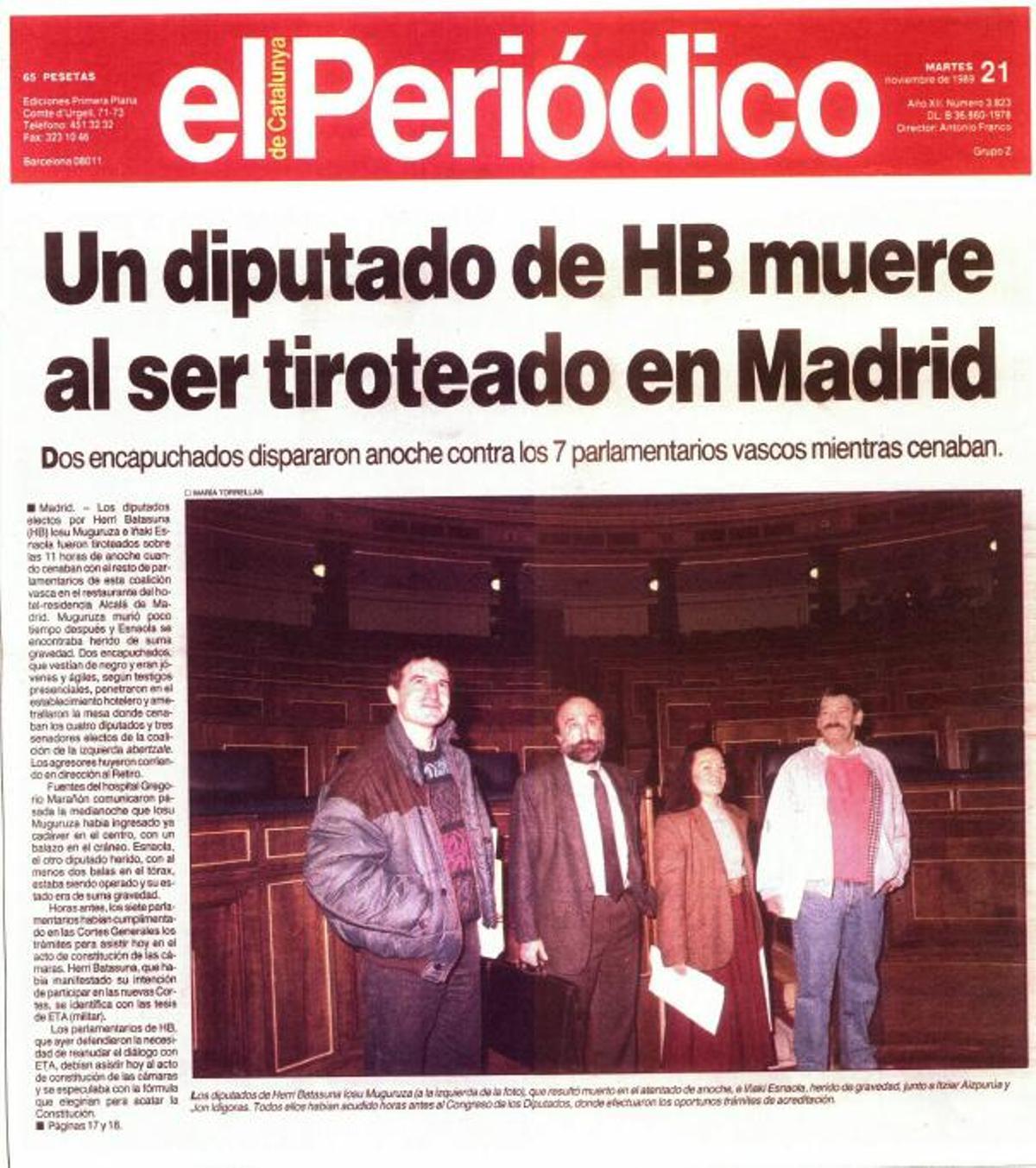 Portada de El Periódico del día 21 de noviembre de 1989.