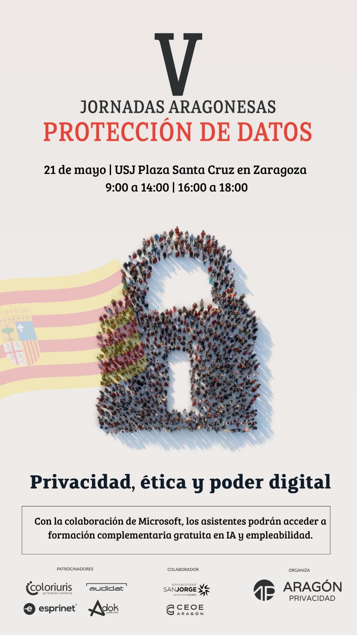 Cartel de las V Jornadas Aragonesas de Protección de Datos, que se celebrarán este jueves en Zaragoza.