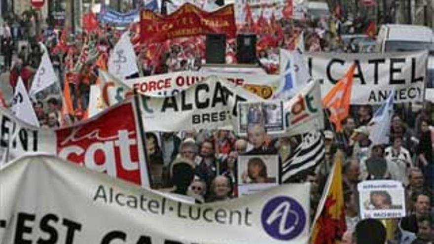 Manifestación europea contra las supresiones de empleo de Alcatel-Lucent