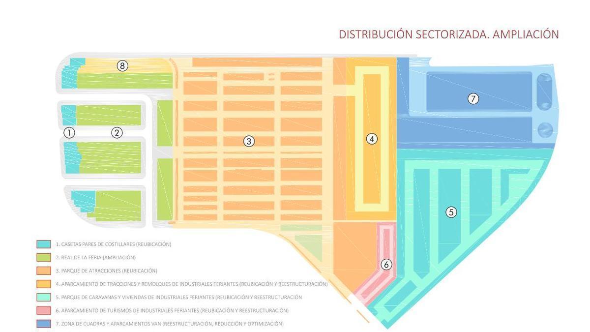 Mapa de la nueva Feria de Sevilla con la distribución de las nuevas casetas, atracciones o aparcamientos