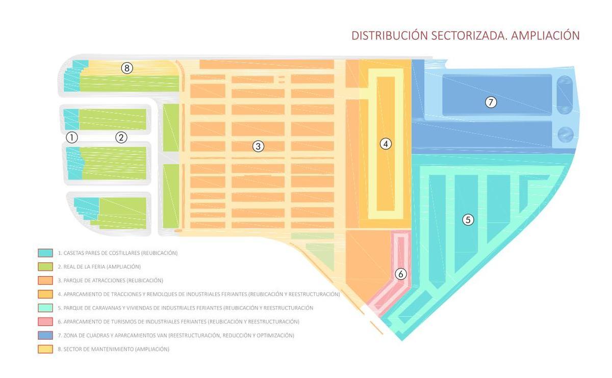 Mapa de la nueva Feria de Sevilla con la distribución de las nuevas casetas, atracciones o aparcamientos