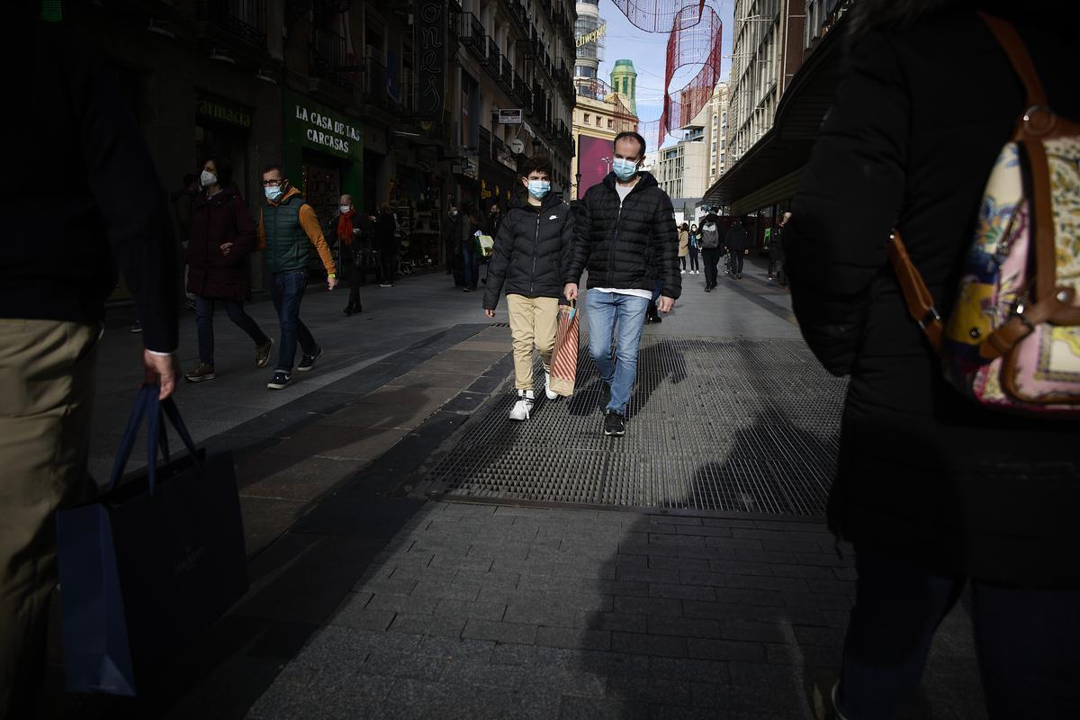 La calle de Preciados, en Madrid, en plenas rebajas. 