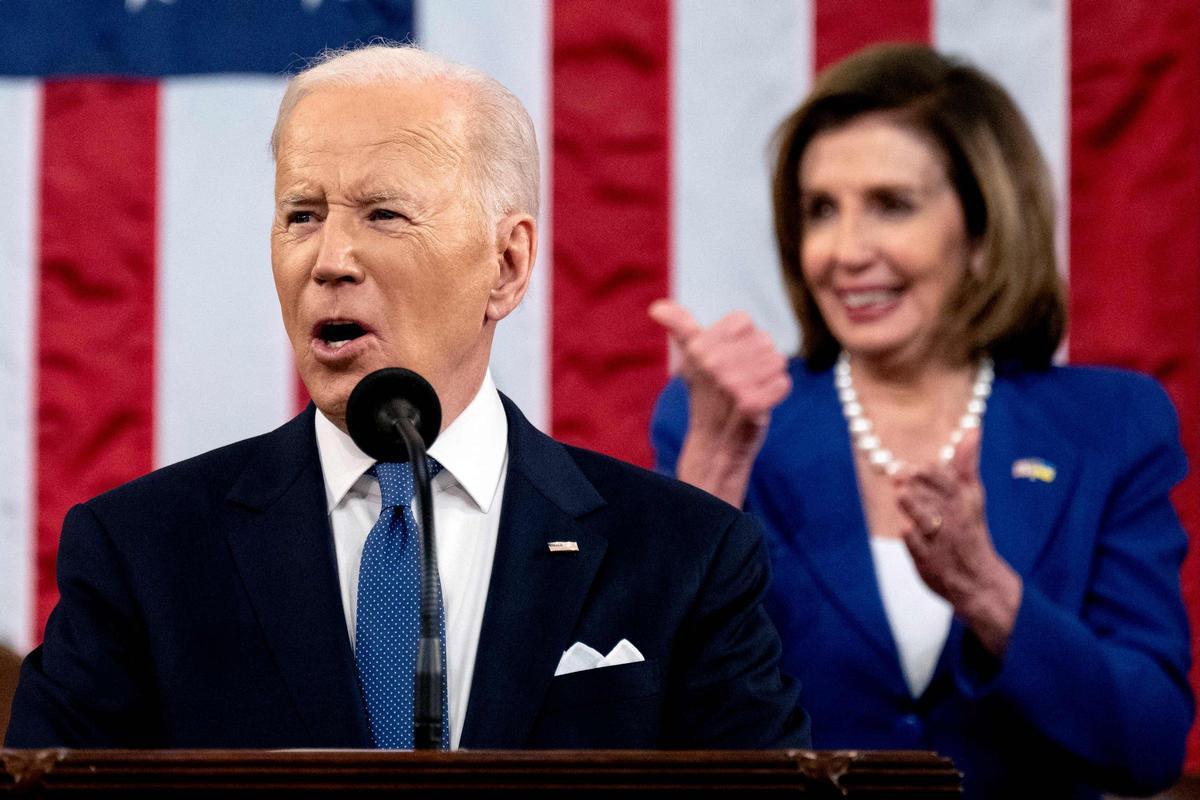 Joe Biden y Nancy Pelosi durante su primer discurso del Estado de la Unión, el 1 de marzo de 2022.