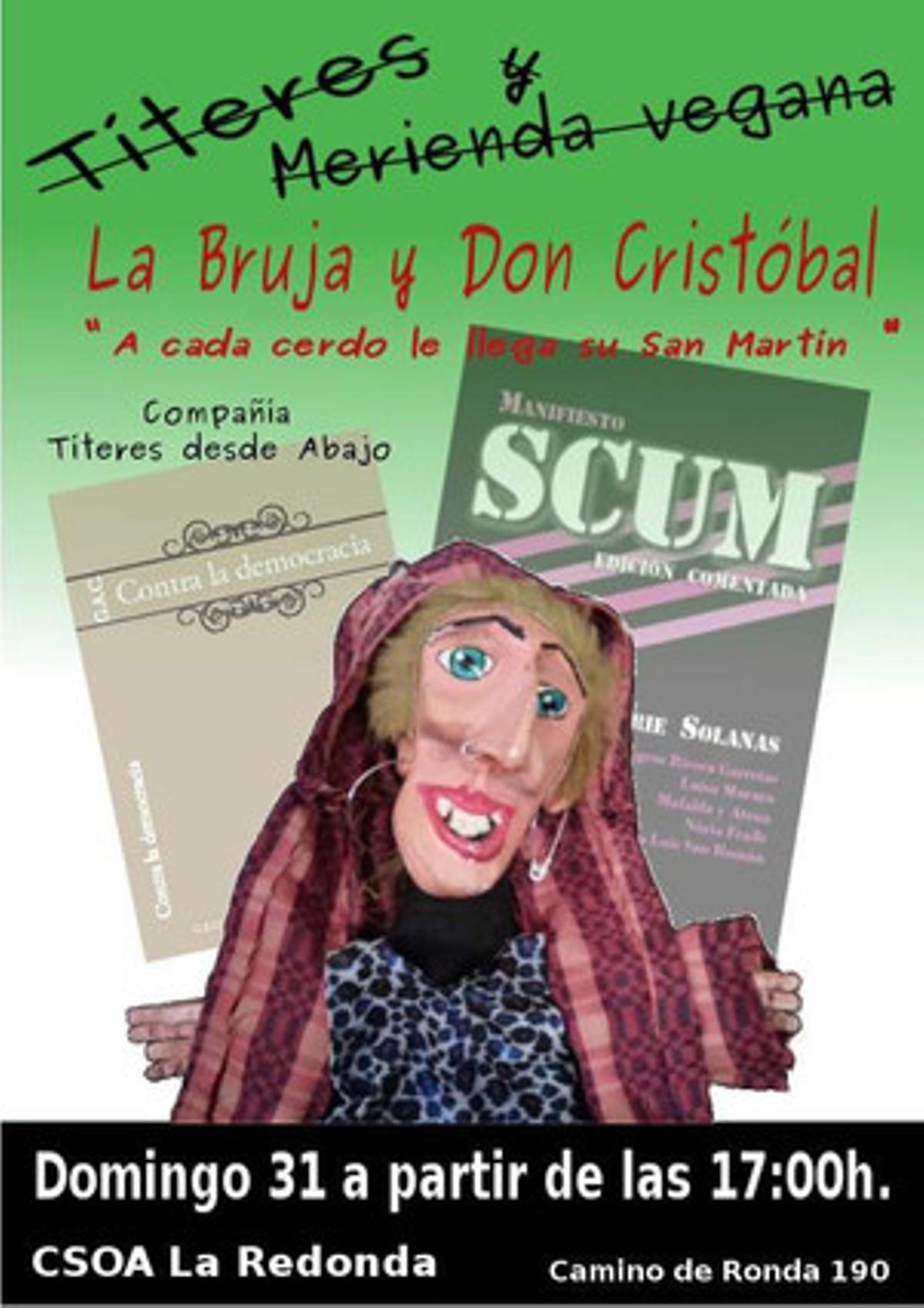 Cartel de la obra ’La bruja y Don Cristóbal’, interpretada por titiriteros durante las fiestas del Carnaval de Madrid. 