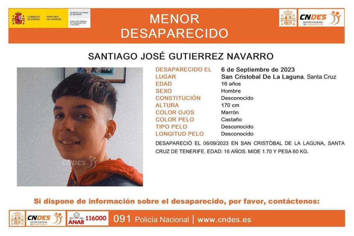 Cartel del menor desaparecido en La Laguna