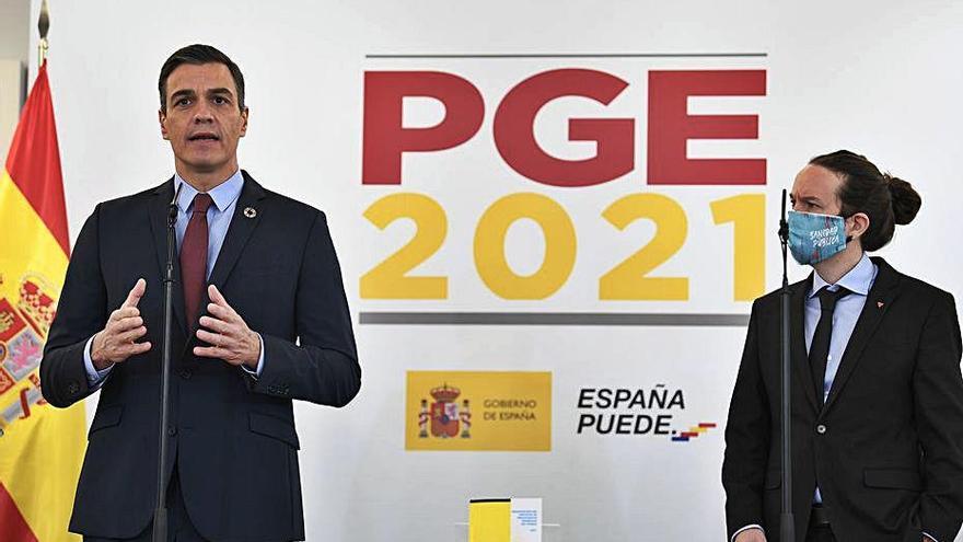 Sánchez i Iglesias presentant l&#039;acord dels pressupostos.