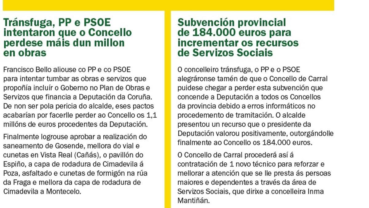 Contenido incluido en el folleto publicado por Alternativa dos Veciños de Carral.